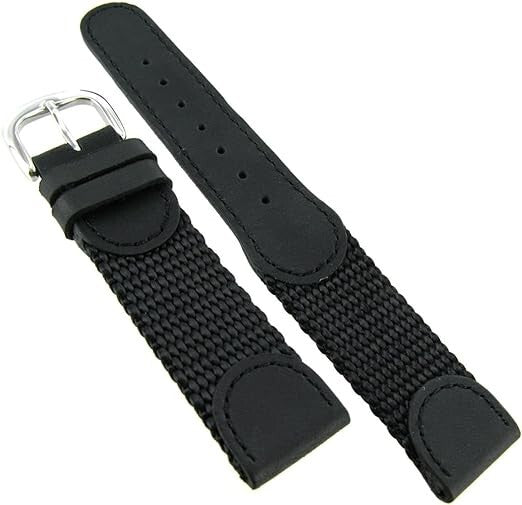 MS866 - 18 mm - Genuine Black Leather & Black Nylon Strap by Hadley Roma
