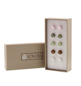Honora Set of Five Pairs of Freshwater Cultured Pearl (8-9 mm) Stud Earrings LES5455