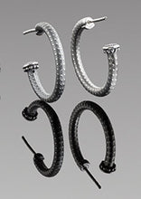 Load image into Gallery viewer, Crystal Capped Hoop Earrings Oxidized - 1311-0026