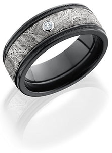 Lashbrook Z8.5FGEW2UMIL15/METEORITEDIA.05B Diamond, Meteorite Inlay, and Black Zirconium Wedding Band