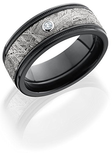 Lashbrook Z8.5FGEW2UMIL15/METEORITEDIA.05B Diamond, Meteorite Inlay, and Black Zirconium Wedding Band