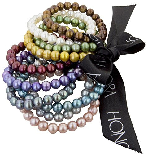 Honora Set of 10 Multi-color Freshwater Cultured Pearl Stretch Bracelets, 7.5