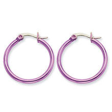 Load image into Gallery viewer, Stainless Steel Pink IP plated 26mm Hoop Earrings