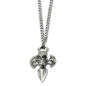 Stainless Steel Cross with Skull Necklace